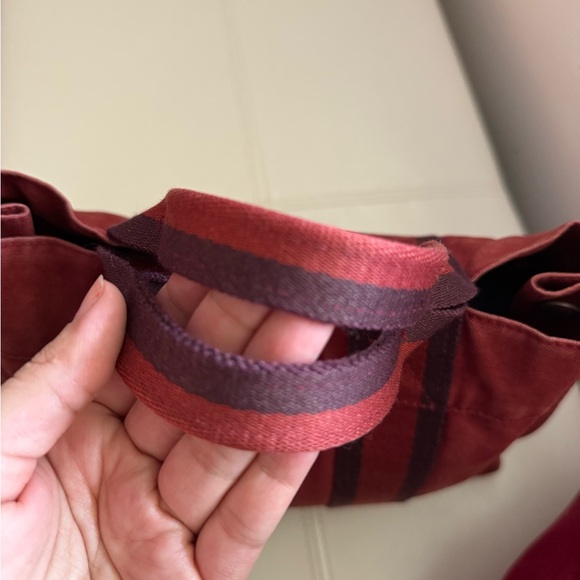 HEREMES Fourre-Tout PM Red Canvas Tote Bag with Stripes - Picture 7 of 13